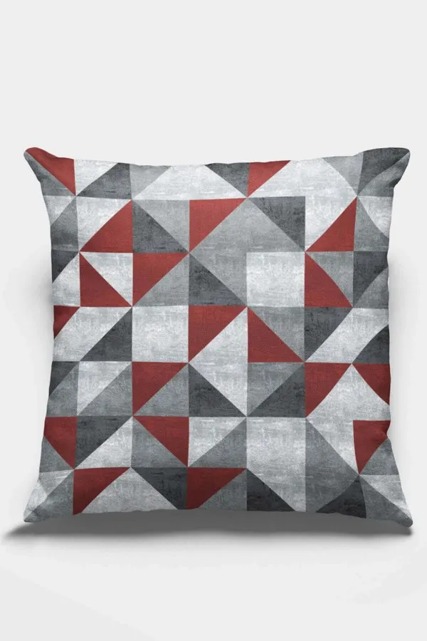 Geometrik Desenli Yastık Kılıfı Bordo Geometrik Çift Taraflı Yastık Kırlent Kılıfı KRL383