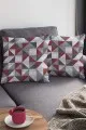 Geometrik Desenli Yastık Kılıfı Bordo Geometrik Çift Taraflı Yastık Kırlent Kılıfı KRL383