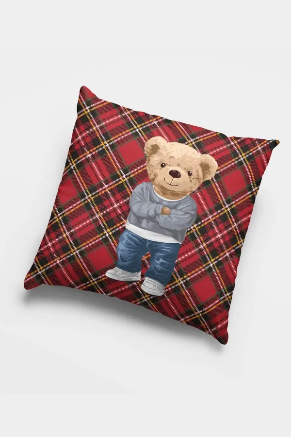 Teddy Kırlent Kırmızı Mr.Teddy Bear Çift Taraflı Kırlent Kılıfı KRL924