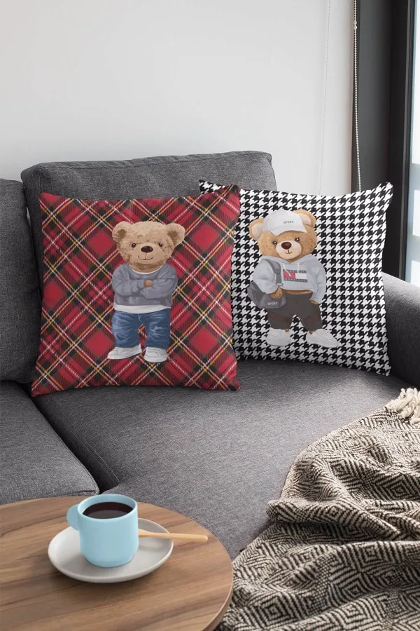 Teddy Kırlent Kırmızı Mr.Teddy Bear Çift Taraflı Kırlent Kılıfı KRL924