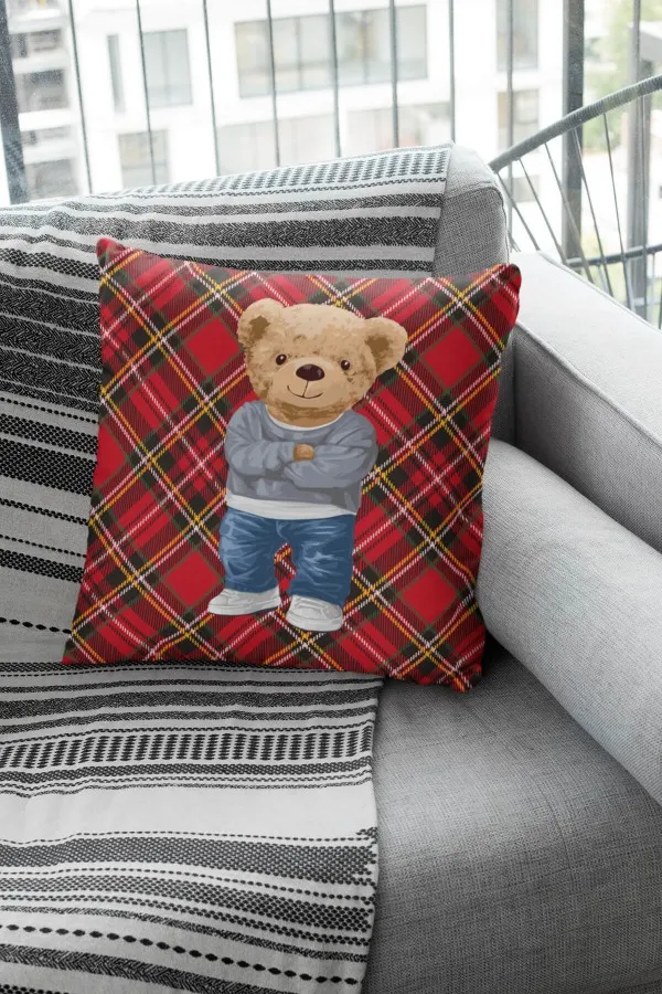 Teddy Kırlent Kırmızı Mr.Teddy Bear Çift Taraflı Kırlent Kılıfı KRL924