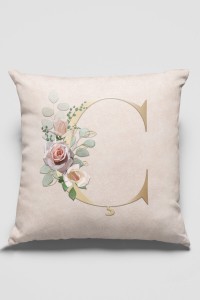 Çift Taraflı Bej Ç Harfli Yastık Kırlent Kılıfı KRL534 Çift Taraflı Bej Ç Harfli Yastık Kırlent Kılıfı KRL534