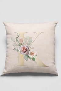 Çift Taraflı Bej K Harfli Yastık Kırlent Kılıfı KRL543