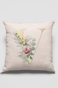 Çift Taraflı Bej V Harfli Yastık Kırlent Kılıfı KRL556