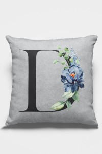 Çift Taraflı Gri D Harfli Yastık Kırlent Kılıfı KRL566 Çift Taraflı Gri D Harfli Yastık Kırlent Kılıfı KRL566