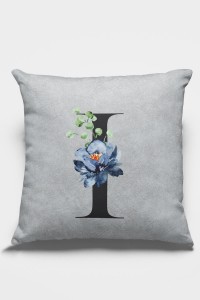 Çift Taraflı Gri I Harfli Yastık Kırlent Kılıfı KRL571