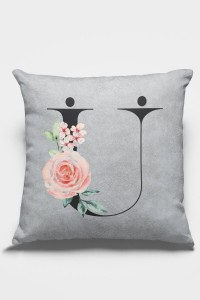 Çift Taraflı Gri Ü Harfli Yastık Kırlent Kılıfı KRL586 Çift Taraflı Gri Ü Harfli Yastık Kırlent Kılıfı KRL586