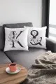 Harfli Yastik Kilifi Çift Taraflı Beyaz K Harfli Yastık Kırlent Kılıfı KRL512