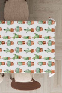 Yeşil Kaktüs Temalı Dokuma Leke Tutmaz Masa Örtüsü MSO057 Yeşil Kaktüs Temalı Dokuma Leke Tutmaz Masa Örtüsü MSO057