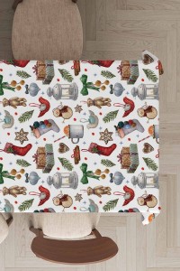 Kırmızı Christmas Dokuma Leke Tutmaz Masa Örtüsü MSO058 Kırmızı Christmas Dokuma Leke Tutmaz Masa Örtüsü MSO058