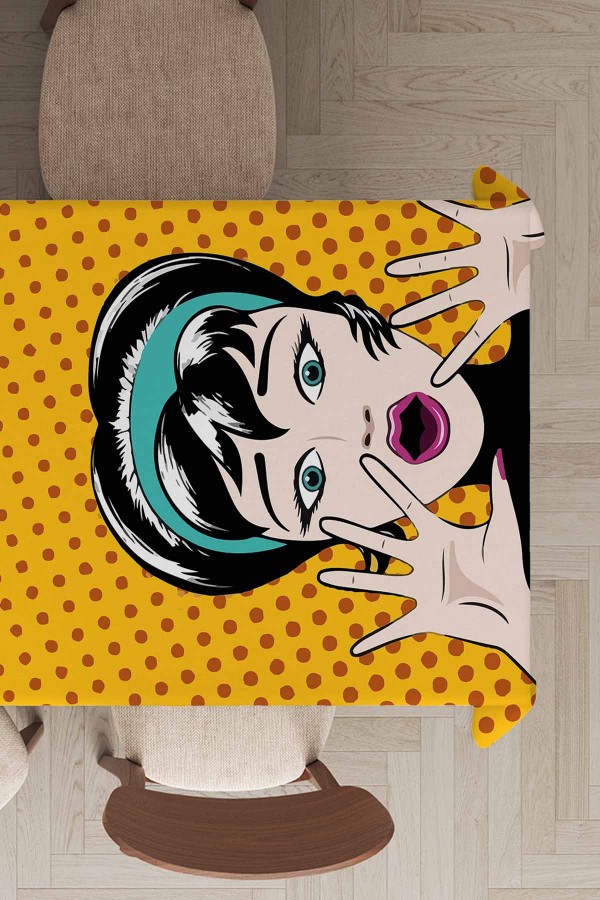 Sarı Pop Art Temalı Dokuma Leke Tutmaz Masa Örtüsü MSO069