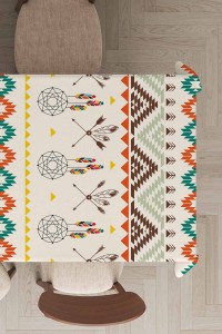 Krem Etnik Desenli Dokuma Leke Tutmaz Masa Örtüsü MSO086 Krem Etnik Desenli Dokuma Leke Tutmaz Masa Örtüsü MSO086