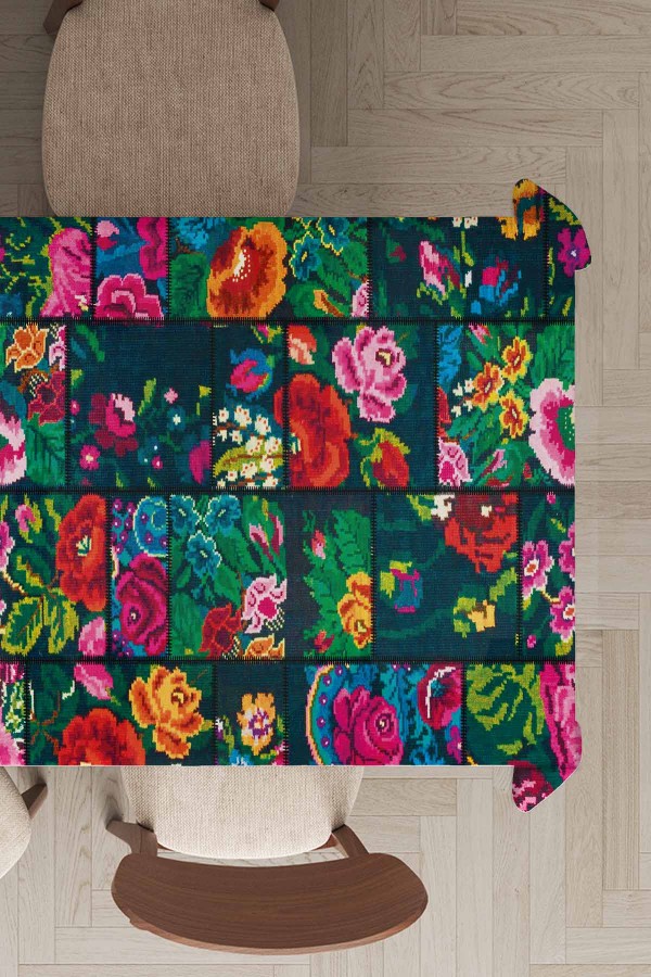 Çok Renkli Patchwork Dokuma Leke Tutmaz Masa Örtüsü MSO102