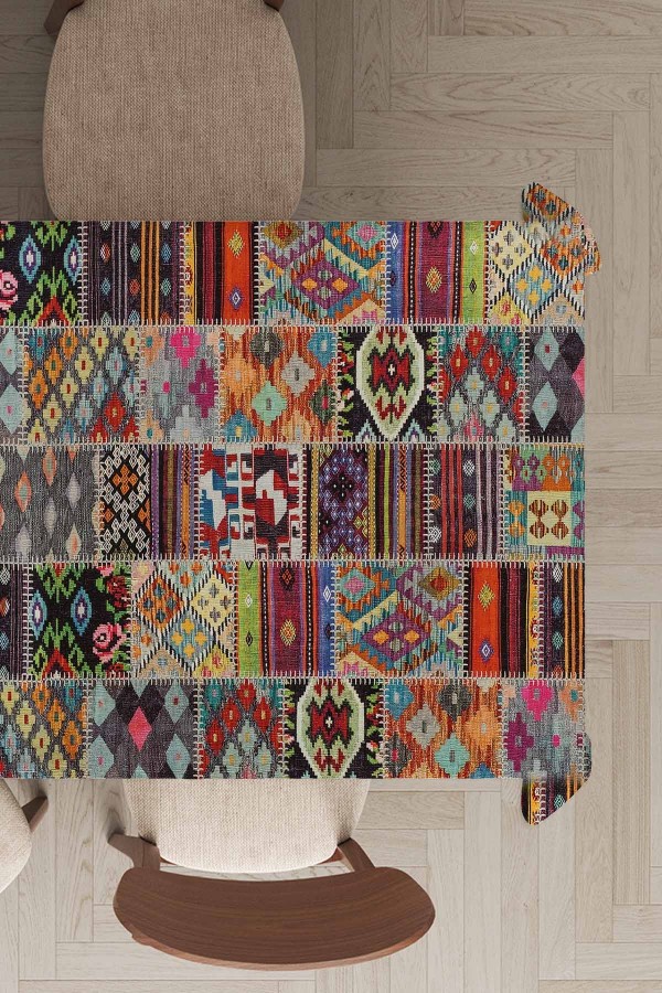 Çok Renkli Patchwork Dokuma Leke Tutmaz Masa Örtüsü MSO152