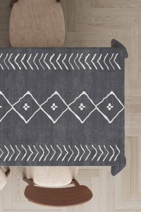 Gri Etnik Desen Moroccan Leke Tutmaz Masa Örtüsü MSO193 Gri Etnik Desen Moroccan Leke Tutmaz Masa Örtüsü MSO193