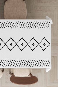 Beyaz Etnik Desen Moroccan Leke Tutmaz Masa Örtüsü MSO196 Beyaz Etnik Desen Moroccan Leke Tutmaz Masa Örtüsü MSO196