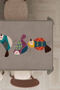 Bej Kuş Temalı Dokuma Leke Tutmaz Masa Örtüsü MSO210 Bej Kuş Temalı Dokuma Leke Tutmaz Masa Örtüsü MSO210