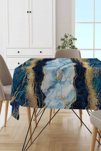 Mavi Mermer Görünümlü Dokuma Leke Tutmaz Masa Örtüsü MSO249