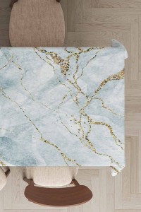 Buz Mavisi Mermer Görünümlü Leke Tutmaz Masa Örtüsü MSO264