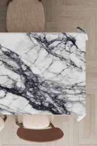 Beyaz Mermer Görünümlü Dokuma Leke Tutmaz Masa Örtüsü MSO265 Beyaz Mermer Görünümlü Dokuma Leke Tutmaz Masa Örtüsü MSO265