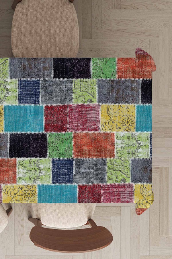 Çok Renkli Patchwork Dokuma Leke Tutmaz Masa Örtüsü MSO288