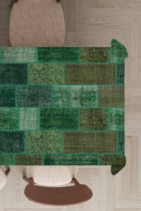 Yeşil Patchwork Desen Dokuma Leke Tutmaz Masa Örtüsü MSO295 Yeşil Patchwork Desen Dokuma Leke Tutmaz Masa Örtüsü MSO295