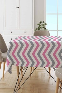 Pembe Zigzag Desenli Dokuma Leke Tutmaz Masa Örtüsü MSO304