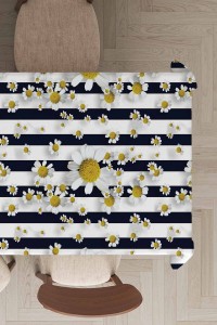 Siyah Papatyalı Leke Tutmaz Çiçekli Masa Örtüsü MSO319 Siyah Papatyalı Leke Tutmaz Çiçekli Masa Örtüsü MSO319