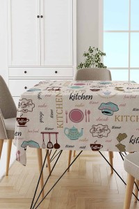 Turkuaz Mutfak Temalı Dokuma Leke Tutmaz Masa Örtüsü MSO336 Turkuaz Mutfak Temalı Dokuma Leke Tutmaz Masa Örtüsü MSO336