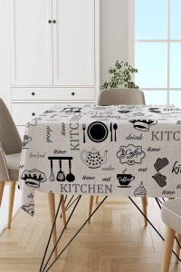 Beyaz Mutfak Temalı Dokuma Leke Tutmaz Masa Örtüsü MSO339 Beyaz Mutfak Temalı Dokuma Leke Tutmaz Masa Örtüsü MSO339
