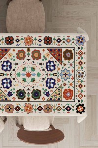 Krem Etnik Desenli Dokuma Leke Tutmaz Masa Örtüsü MSO357 Krem Etnik Desenli Dokuma Leke Tutmaz Masa Örtüsü MSO357