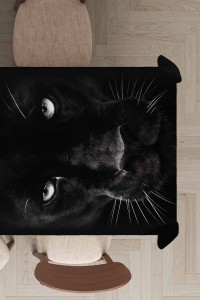 Siyah Jaguar Hayvan Temalı Leke Tutmaz Masa Örtüsü MSO415 Siyah Jaguar Hayvan Temalı Leke Tutmaz Masa Örtüsü MSO415