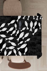 Siyah Balık Desen Dokuma Leke Tutmaz Masa Örtüsü MSO423 Siyah Balık Desen Dokuma Leke Tutmaz Masa Örtüsü MSO423