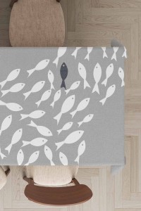 Gri Balıklı Desen Dokuma Leke Tutmaz Masa Örtüsü MSO425 Gri Balıklı Desen Dokuma Leke Tutmaz Masa Örtüsü MSO425