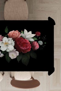 Siyah Çiçek Desenli Dokuma Leke Tutmaz Masa Örtüsü MSO436 Siyah Çiçek Desenli Dokuma Leke Tutmaz Masa Örtüsü MSO436