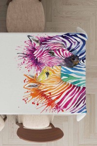 Ekru Zebra Hayvan Temalı Leke Tutmaz Masa Örtüsü MSO445 Ekru Zebra Hayvan Temalı Leke Tutmaz Masa Örtüsü MSO445