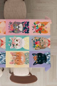 Çok Renkli Kedili Dokuma Leke Tutmaz Masa Örtüsü MSO457 Çok Renkli Kedili Dokuma Leke Tutmaz Masa Örtüsü MSO457