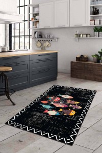 Siyah Kaymaz Tabanlı Yıkanabilir Balıklı Mutfak Halısı AR003 Siyah Kaymaz Tabanlı Yıkanabilir Balıklı Mutfak Halısı AR003