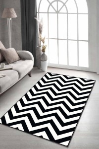 Siyah Kaymaz Tabanlı Yıkanabilir Zigzag Mutfak Halısı AR008 Siyah Kaymaz Tabanlı Yıkanabilir Zigzag Mutfak Halısı AR008