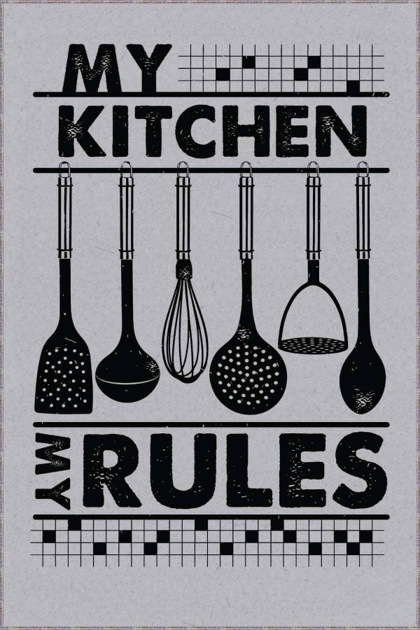 Gri Kaymaz Tabanlı My Kitchen My Rules Mutfak Halısı AR016