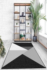 Siyah Kaymaz Tabanlı Geometrik Desenli Mutfak Halısı AR1033 Siyah Kaymaz Tabanlı Geometrik Desenli Mutfak Halısı AR1033