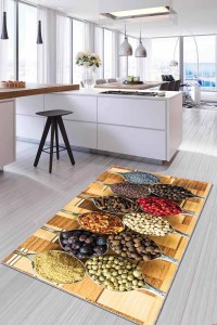 Renkli Kaymaz Taban 3D Baharat Desenli Mutfak Halısı AR1039 Renkli Kaymaz Taban 3D Baharat Desenli Mutfak Halısı AR1039