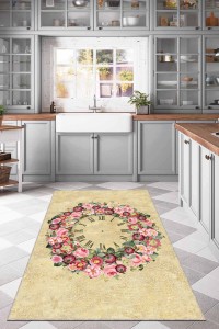 Pembe Kaymaz Tabanlı Çiçek Desenli Mutfak Halısı AR1042 Pembe Kaymaz Tabanlı Çiçek Desenli Mutfak Halısı AR1042