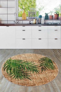 Yeşil Kaymaz Hasır Görünümlü Yuvarlak Mutfak Halısı AR1051 Yeşil Kaymaz Hasır Görünümlü Yuvarlak Mutfak Halısı AR1051