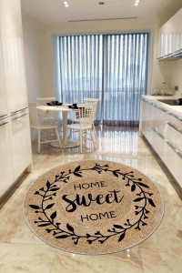 Bej Kaymaz Taban Hasır Görünüm Yuvarlak Mutfak Halısı AR1053 Bej Kaymaz Taban Hasır Görünüm Yuvarlak Mutfak Halısı AR1053