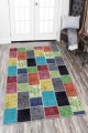 Renkli Kaymaz Tabanlı Yıkanır Patchwork Mutfak Halısı AR1059