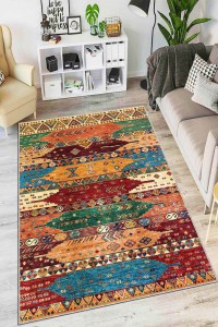 Çok Renkli Kaymaz Tabanlı Etnik Desenli Mutfak Halısı AR1068 Çok Renkli Kaymaz Tabanlı Etnik Desenli Mutfak Halısı AR1068