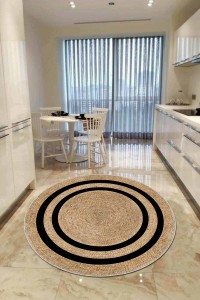 Bej Kaymaz Taban Hasır Görünüm Yuvarlak Mutfak Halısı AR1069 Bej Kaymaz Taban Hasır Görünüm Yuvarlak Mutfak Halısı AR1069