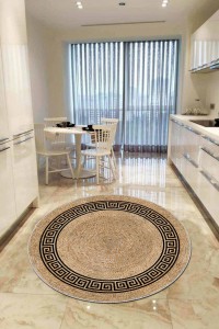 Bej Kaymaz Taban Hasır Görünüm Yuvarlak Mutfak Halısı AR1073 Bej Kaymaz Taban Hasır Görünüm Yuvarlak Mutfak Halısı AR1073