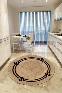 Bej Kaymaz Taban Hasır Görünüm Yuvarlak Mutfak Halısı AR1076 Bej Kaymaz Taban Hasır Görünüm Yuvarlak Mutfak Halısı AR1076